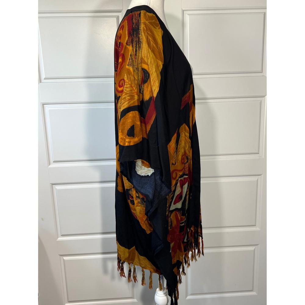 NWT Southwest Indian Foundation Kimono Cover Up Black Orange‎ Red Abstract - Picture 6 of 11